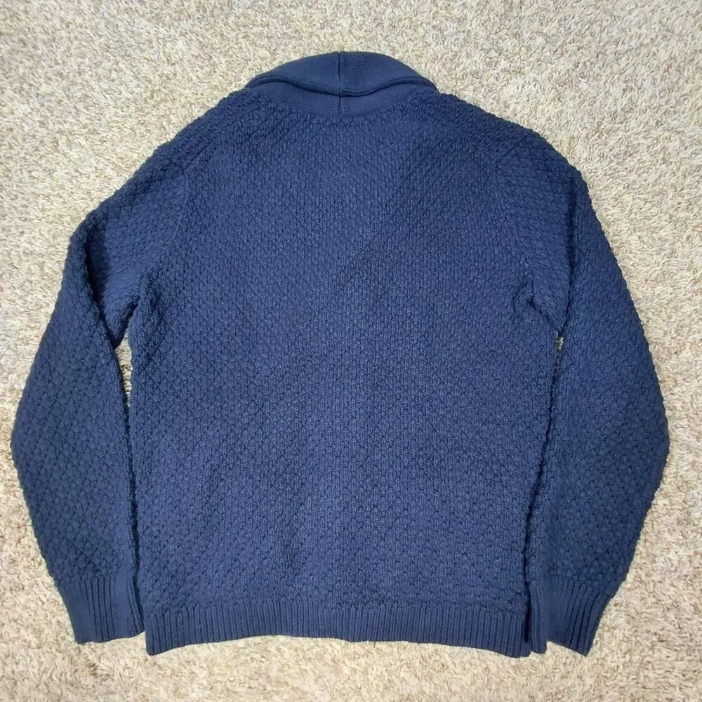 J. Crew Classic Shawl Collar Chunky Knit Cardigan Sweater Mens Small Navy Cotton